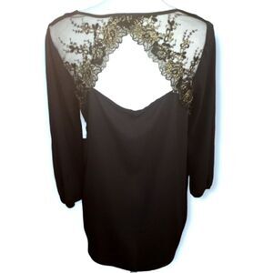 CHARMING CHARLIE BLACK & GOLD BLOUSE SZ.M EUC